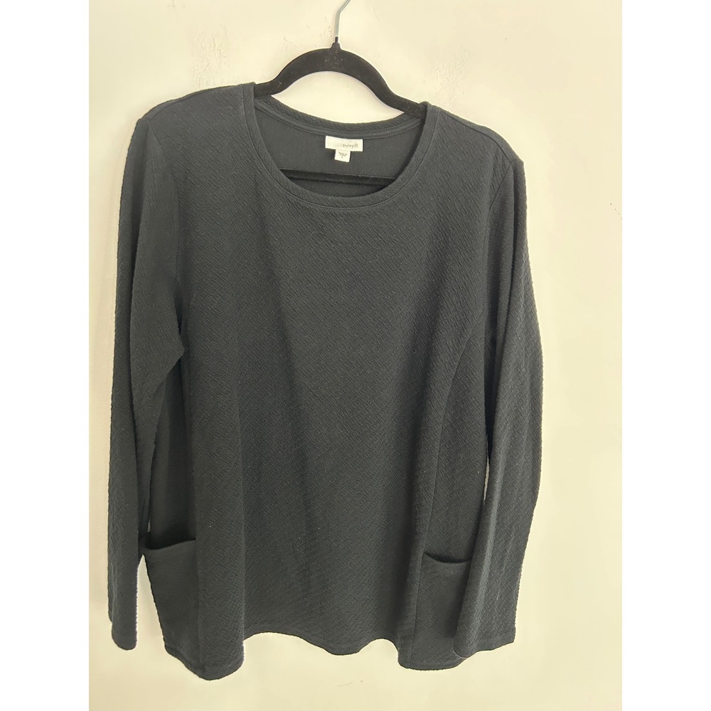 Pure‎ Jill J. Jill Womens Black Textured Knit Long Sleeve Pockets Top Large
